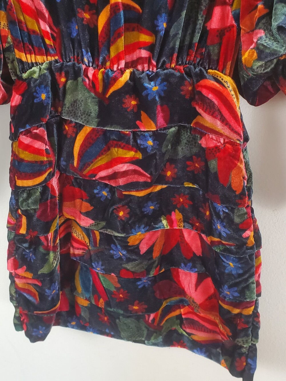 FARM Rio Banana Sky Long Sleeve Velvet Dress Women's Size XS Banana Sky Black - Picture 5 of 16